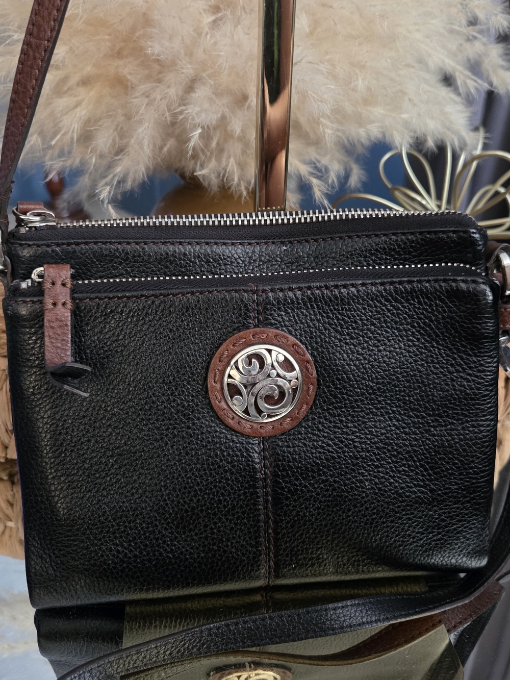 LOW START Brighton Black Leather Wallet Crossbody Organizer Bag Silver Medallion - Picture 16 of 16